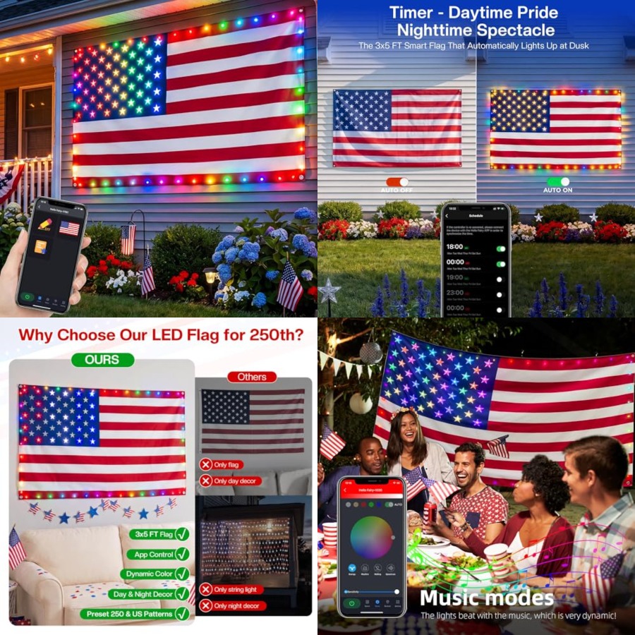 Up Lighting Decor - Bandiera Americana Illuminata Intelligente 3x5 FT,