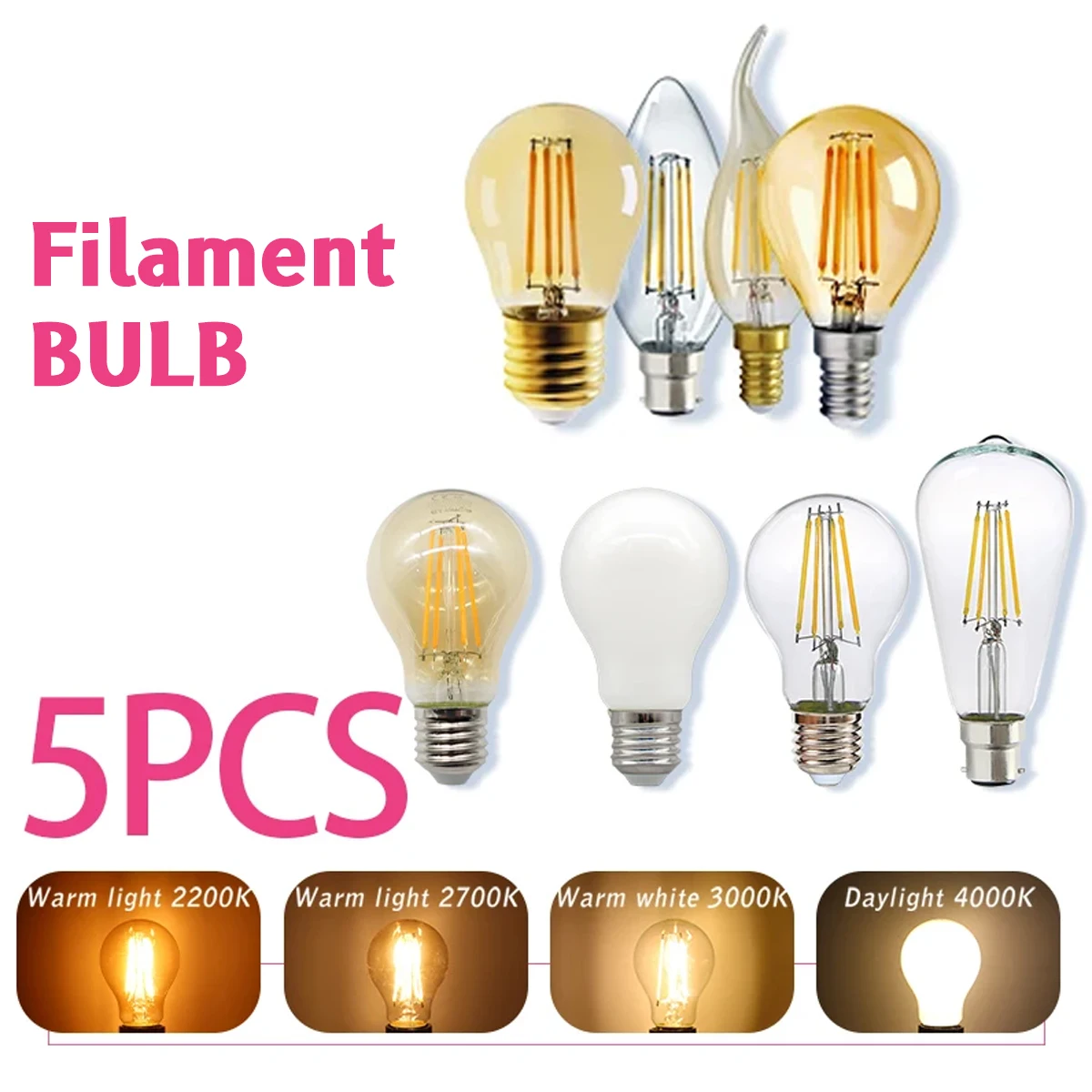 Vintage Lighting Decor - Set di 5 Lampadine Edison Retrò